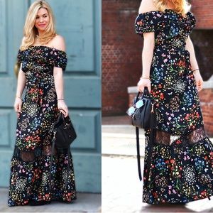 Alice + Olivia Floral Off-Shoulder Dress - Black and Multicolor